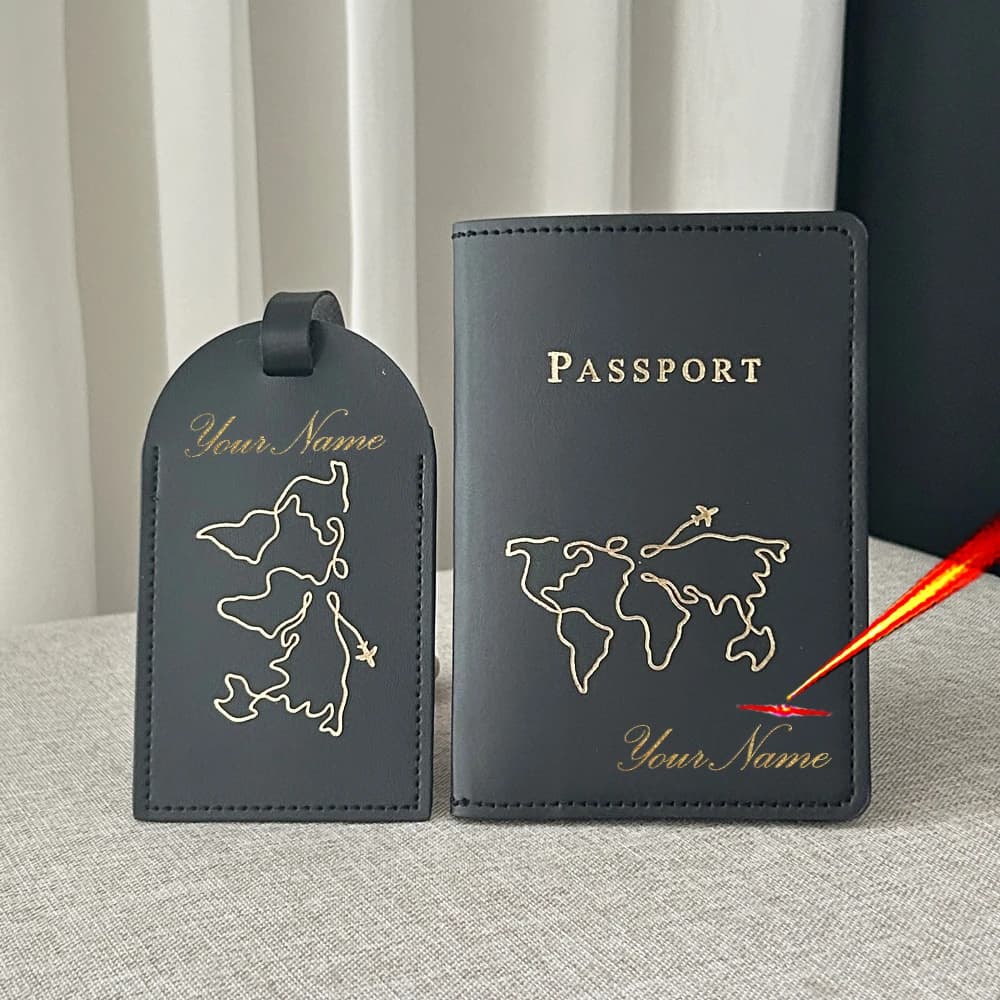 Nome personalizzato 2 pz/set custodia per passaporto e etichetta per bagagli, porta passaporto da viaggio portafoglio Organizer regalo per coppia