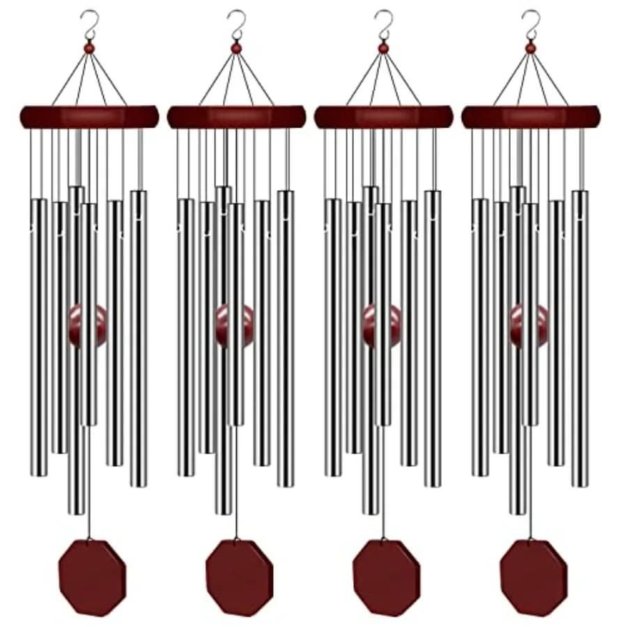 4 Pack Memorial Wind Chimes Outdoor Large Deep Tone, Outdoor Sympathy Wind-Chime Personalized with 6 Tuned Tubes, Elegant Chime