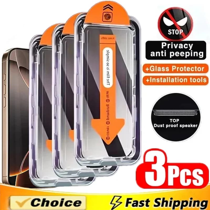 3 pieces protection screen privacy installation without dust for IPhone 16 14 11 12 13 15 Pro Max 7 8 Plus Mini XR 17 anti-spia glass