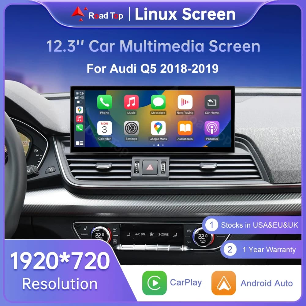 Road Top 12.3 "1920*720 Auto Multimedia Touch Screen Per Audi Q5 2018-2019 Senza Fili Carplay Display Android Auto lettore auto