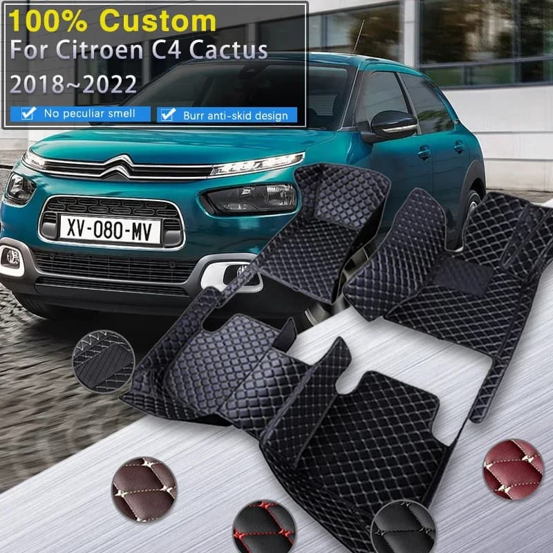 Tappetini per auto completi per Citroen C4 Cactus 2018 2019 2020 2021 2022 Tappetini in pelle di lusso Tappeti Set Tappetino impermeabile per auto Ac