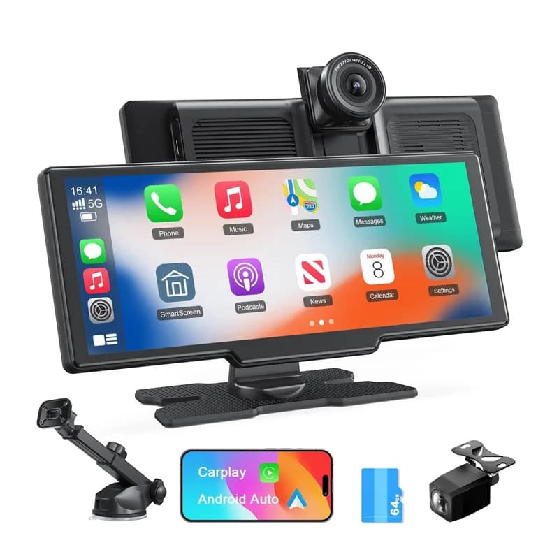 Display CarPlay wireless da 9,26'' per Apple CarPlay e Android Auto, dashcam 4K con telecamera posteriore CarPlay 1080P IP67, scheda da 64 GB
