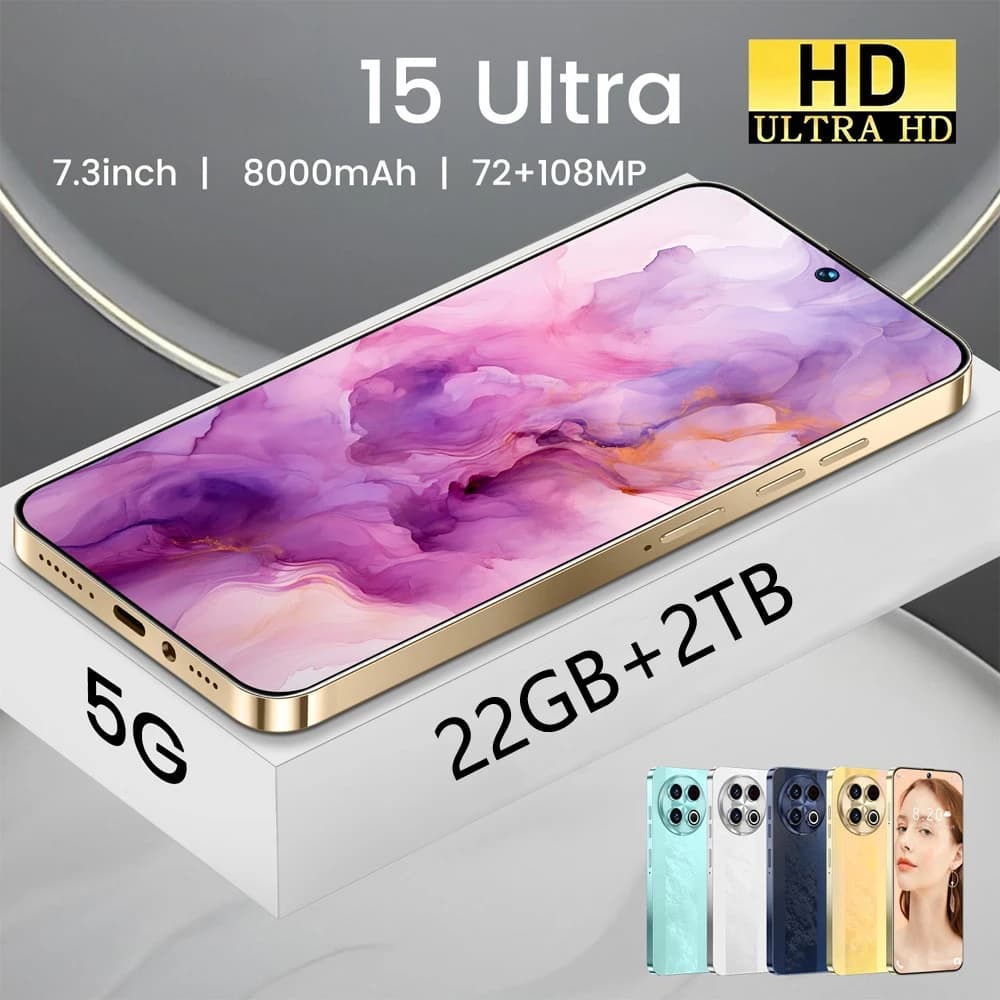 Custodia per e-book per cellulari 15 Ultra 5G Dual Sim Android 14 Smartphone Custodia da 8000 mAh per telefoni cellulari 22 GB + 2 TB