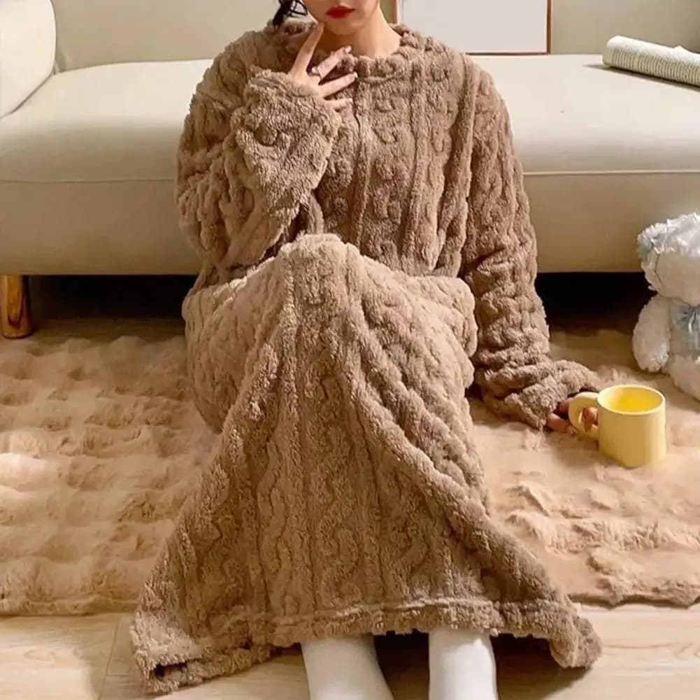 Jacquard Velvet Nightdress Women's Flannel Nightdress Plush Nightgown Walking Big Blanket Coral Sleeping Robe Women Pajamas 80%