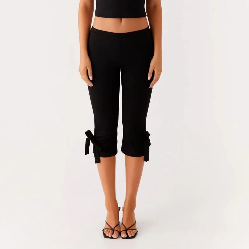 Leggings Capri da Donna con Fiocco, Pantaloni al Ginocchio Sexy Elasticizzati e Aderenti