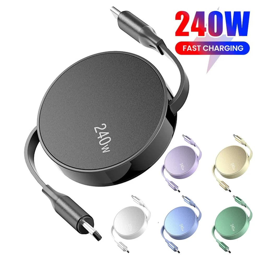 Cavo USB C PD da 240 W, cavo retrattile da tipo C a tipo C, cavo di ricarica super veloce per telefono cellulare, per iPhone Samsung Xiaomi