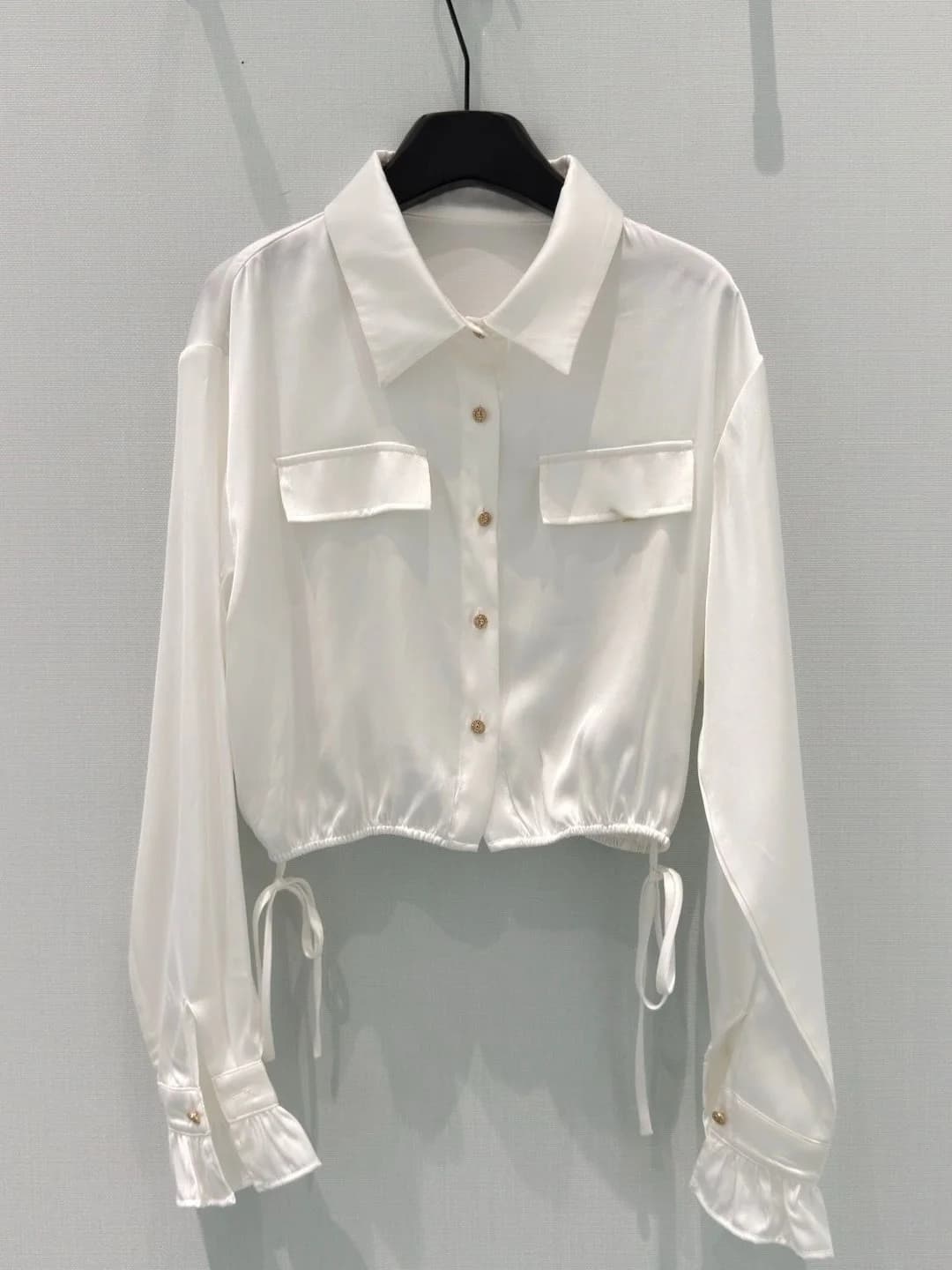 Casual Style Long Sleeve Drawstring Short Shirt Women's Turn-down Collar Fashionable Design Sunscreen Top for Young Women