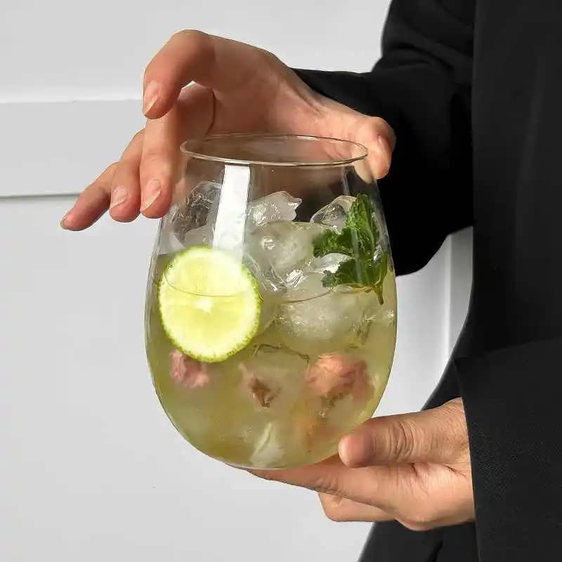 Bicchiere per Mojito 340ml/375ml, Elegante Bicchiere Rotondo in Vetro, Bicchiere da Vino Personalizzato, Bicchiere Trasparente per Cocktail, Succhi e Latte