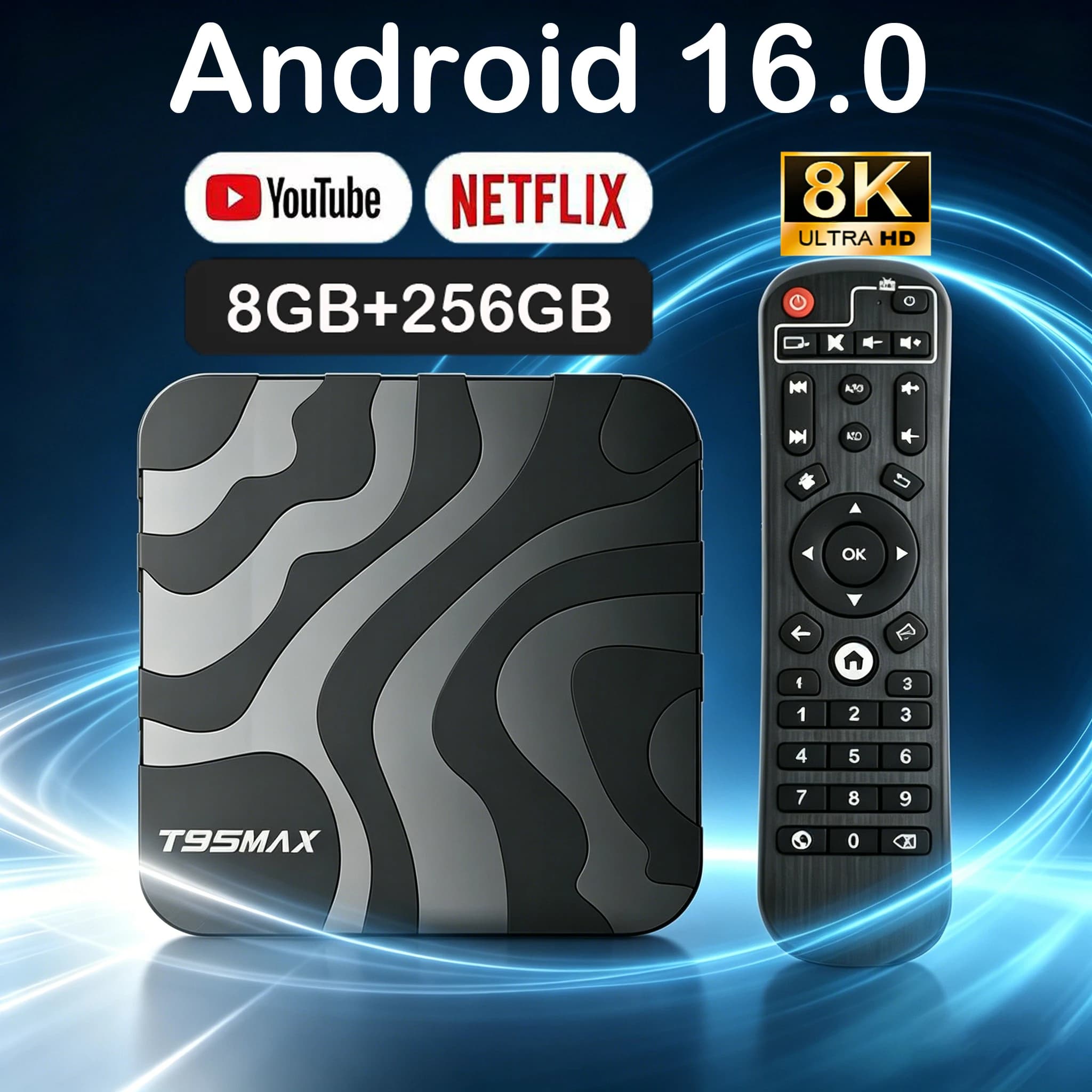 T95Max Android 16 Smart TV Box Allwinner H618 8GB+256GB Bluetooth 6.0 Google Assistant Lettore Multimediale Veloce 8K Set Top Box