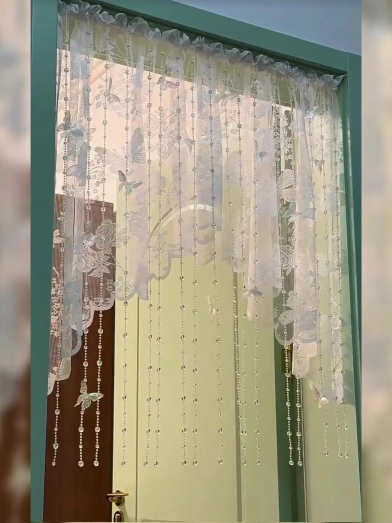 Dreamy Lace Door Curtain No Punching Required Romance Entrance Bedroom Partition Decor Semi Curtain Hanging Curtain