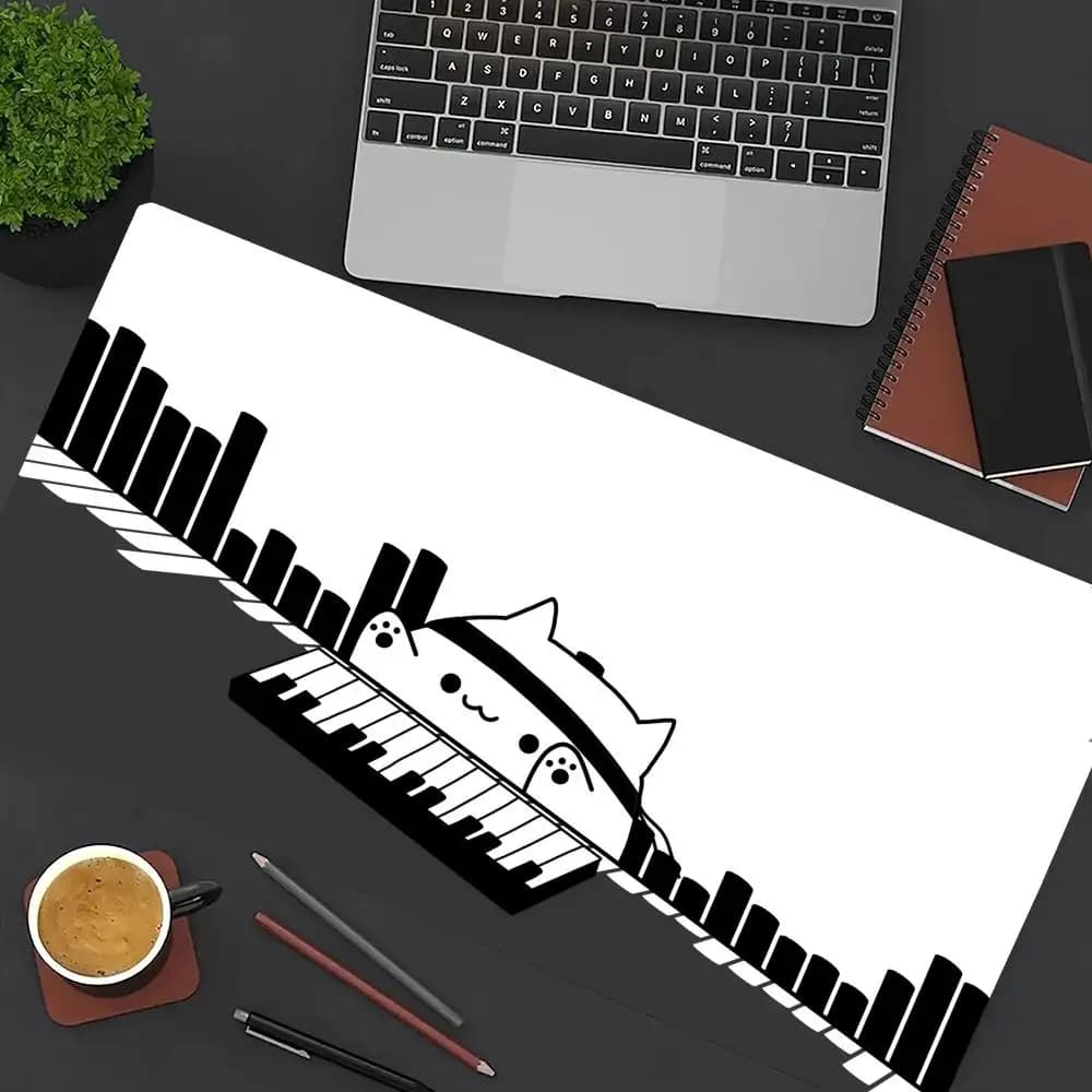 Tappetino Mouse XXL con Simpatico Design a Zampa di Gatto e Pianoforte, Tappetino da Scrivania in Gomma HD Antiscivolo, Accessorio Gaming per Tastiera Computer e Laptop, Mousepad Lungo
