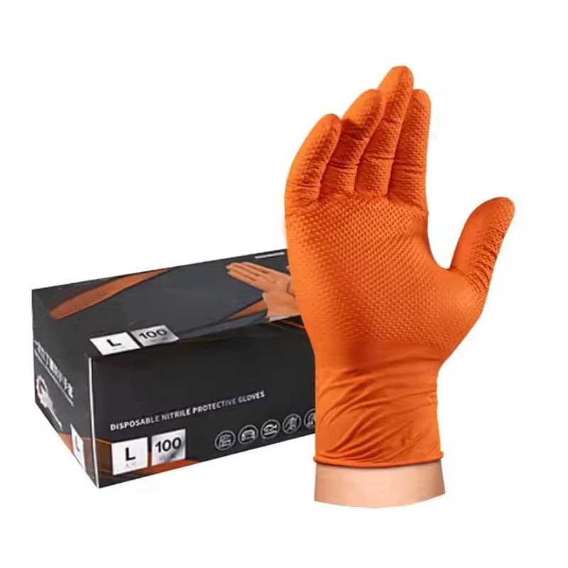 Guanti monouso in nitrile arancione industriale resistente da 8mil Guanti monouso testurizzati con diamanti senza lattice Guanti per tintura per capelli per pulizia meccanica