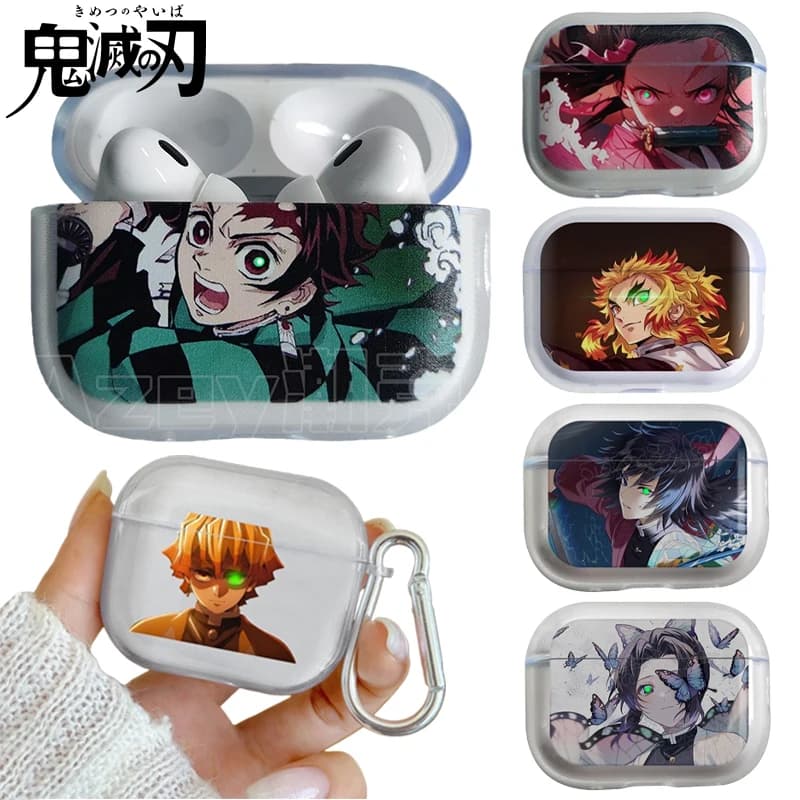 Demon Slayer Transparent Decorations Covers for Airpods 4 3 2 1 Earphone Case for Airpods Pro3 Pro2 Headphone Protective Case