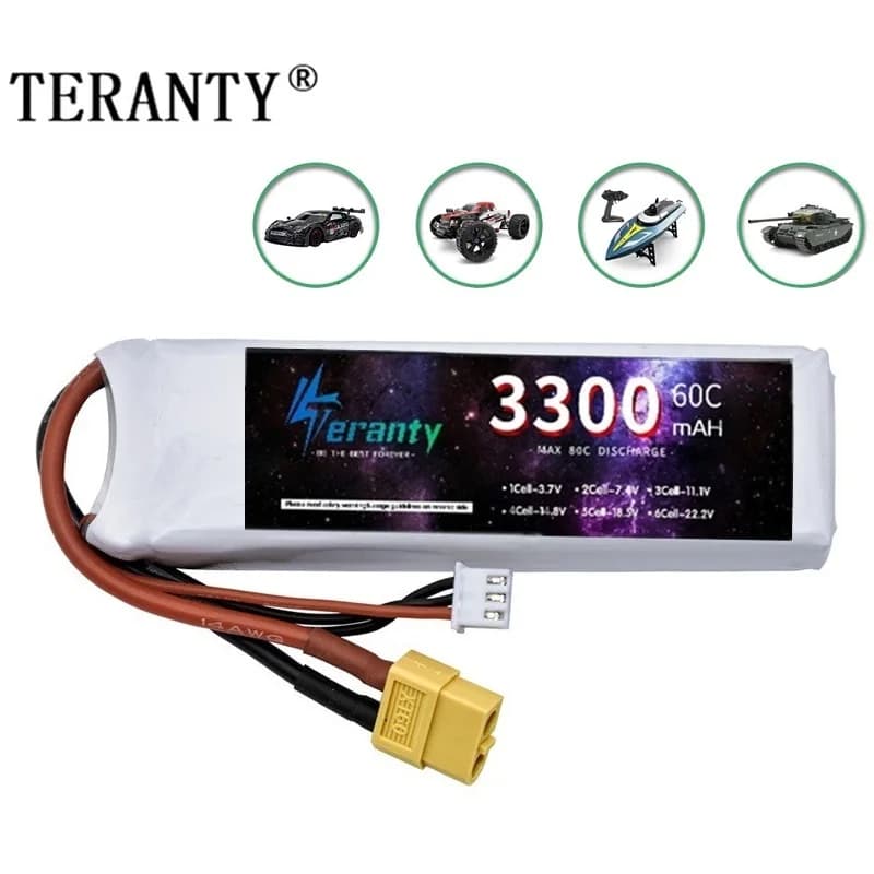 Batteria LiPo 2s 3300mah 7.4V 60C per aereo elicottero RC Quadcopter Auto Aereo 7.4V 2S Batteria con spina T JST XT30 XT60