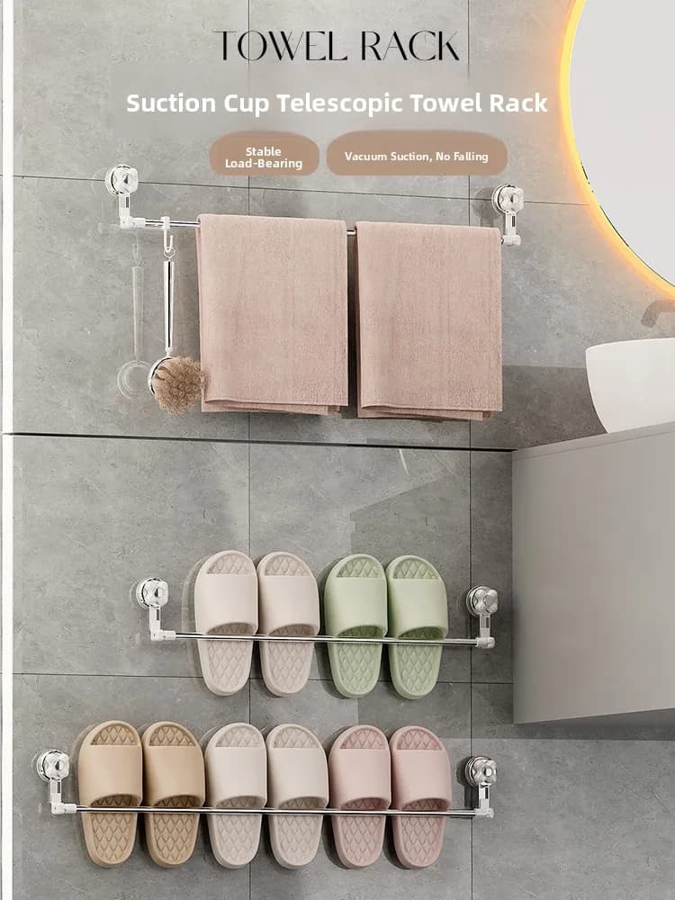 Batoom Towel Ra Suction Cup Expandable Towel Bar Storage elf Wasoom Bath Towel Organizer No Drilling Required
