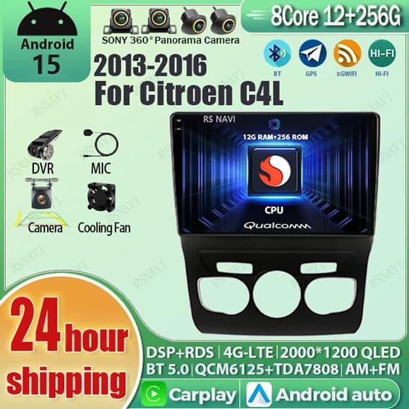 Autoradio multimediale Android 16 Carplay per Citroen C4 2 B7 2013 2014 2015 2016 E53 X5 M5 Qualcomm GPS Wifi 2K QLED