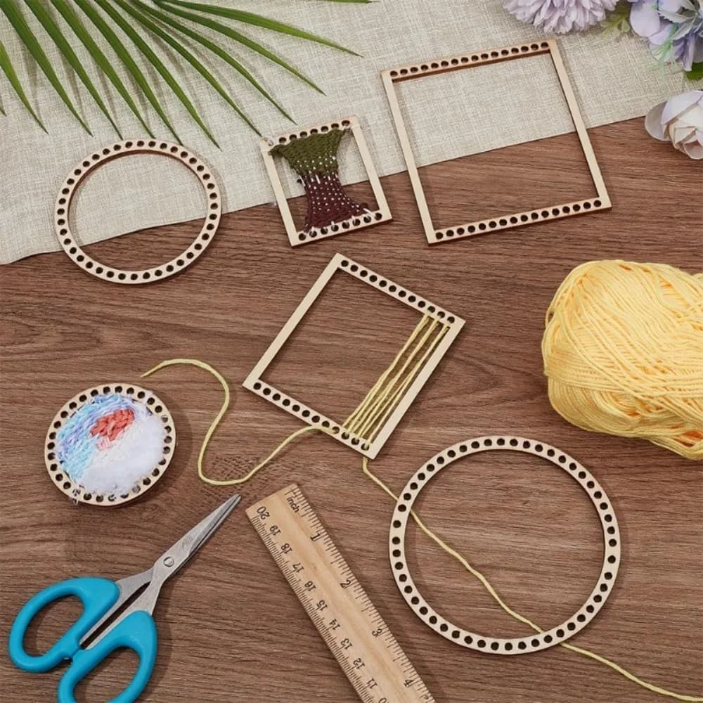 6Pcs DIY Weaving Loom Kit Wooden Mini Rectangle Round Loom Handcraft Tool for Woven Tapestry Wall Hanging Decor