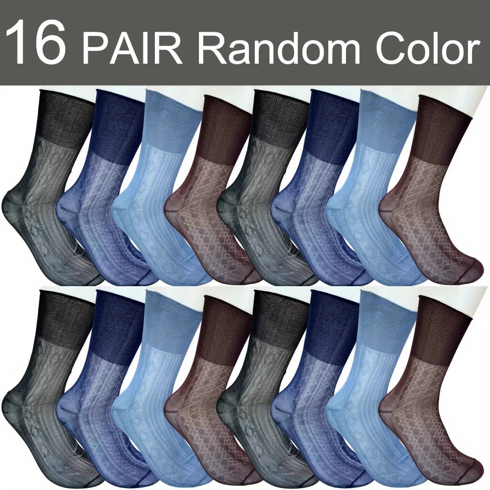 16 paia di calzini eleganti da uomo ultra sottili, in nylon morbido e velato, da lavoro, estivi, traspiranti, da uomo