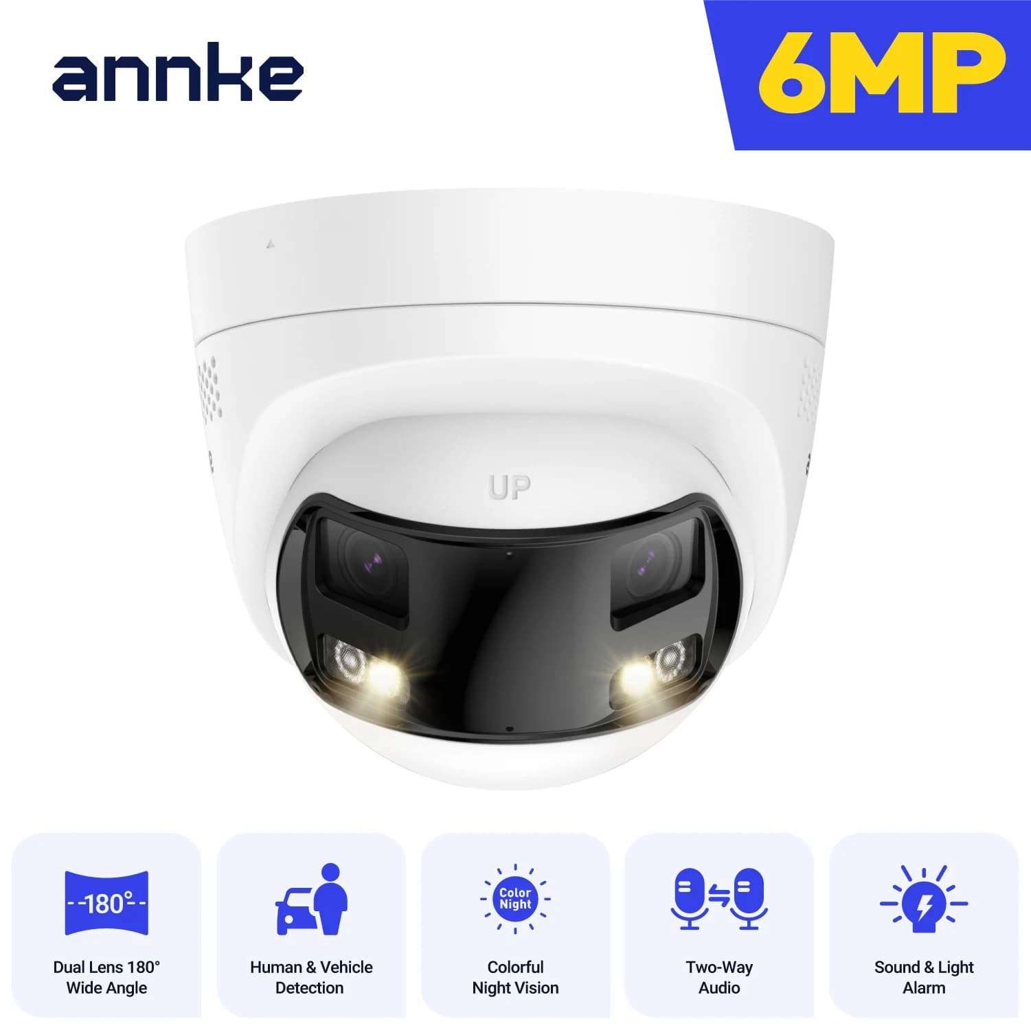ANNKE 8MP 4K 6MP Telecamera di sicurezza con doppio obiettivo Rilevamento umano Audio bidirezionale 180 ° Telecamera IP Poe panoramica a doppio obiettivo con ampio angolo di visione