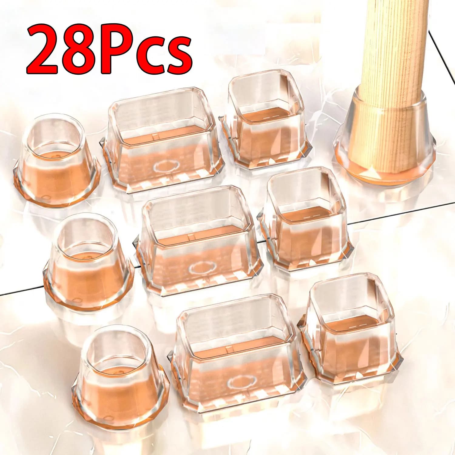 28 Pezzi Coprigambe in Silicone con Feltro Antiscivolo, Protezioni per Piedi di Mobili, Coperture in PVC, Protezioni per Pavimenti