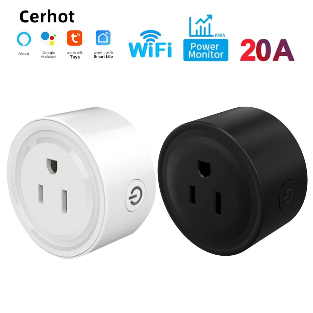 Cerhot Tuya WiFi Smart Plug US 20A with Power Monitor Remote Control Google Assistant Alexa Yandex Alice Voice Control