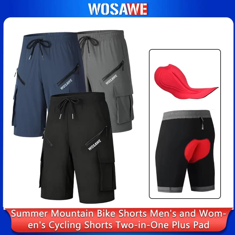Pantaloncini MTB Estivi WOSAWE per Uomo e Donna, Shorts da Ciclismo 2 in 1 con Imbottitura, Asciugatura Rapida, per Allenamento Attivo e Mountain Bike