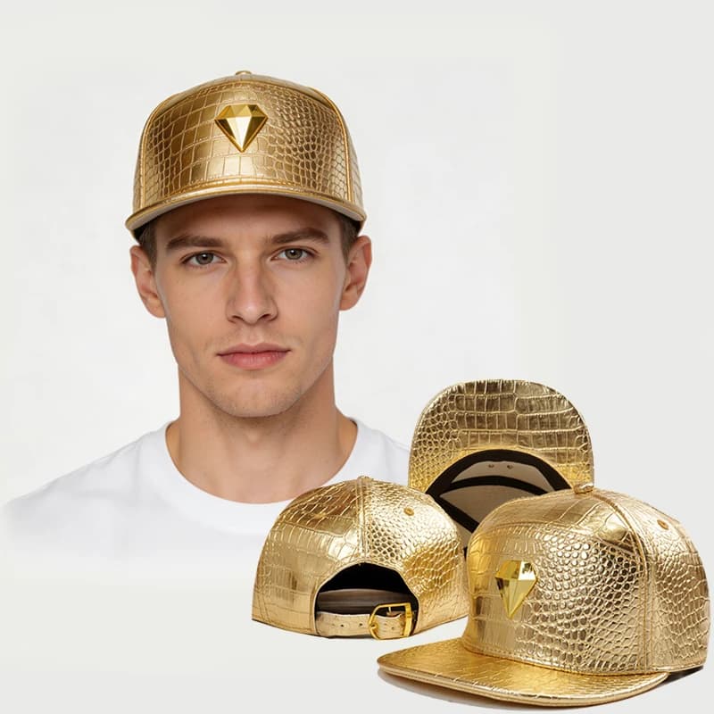 New Gem Leather Baseball Cap Men Women Fashion Crocodile Skin Texture HipHop Hat Flat Edge Dad Cap Party Snapback Hat Gorras