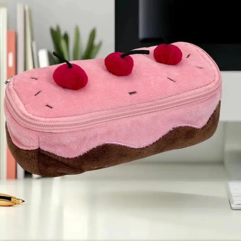 Astuccio in peluche Astuccio per penne con design a torta di ciliegio Kawaii Astuccio per organizer sfocato per cancelleria per materiale scolastico per ragazze