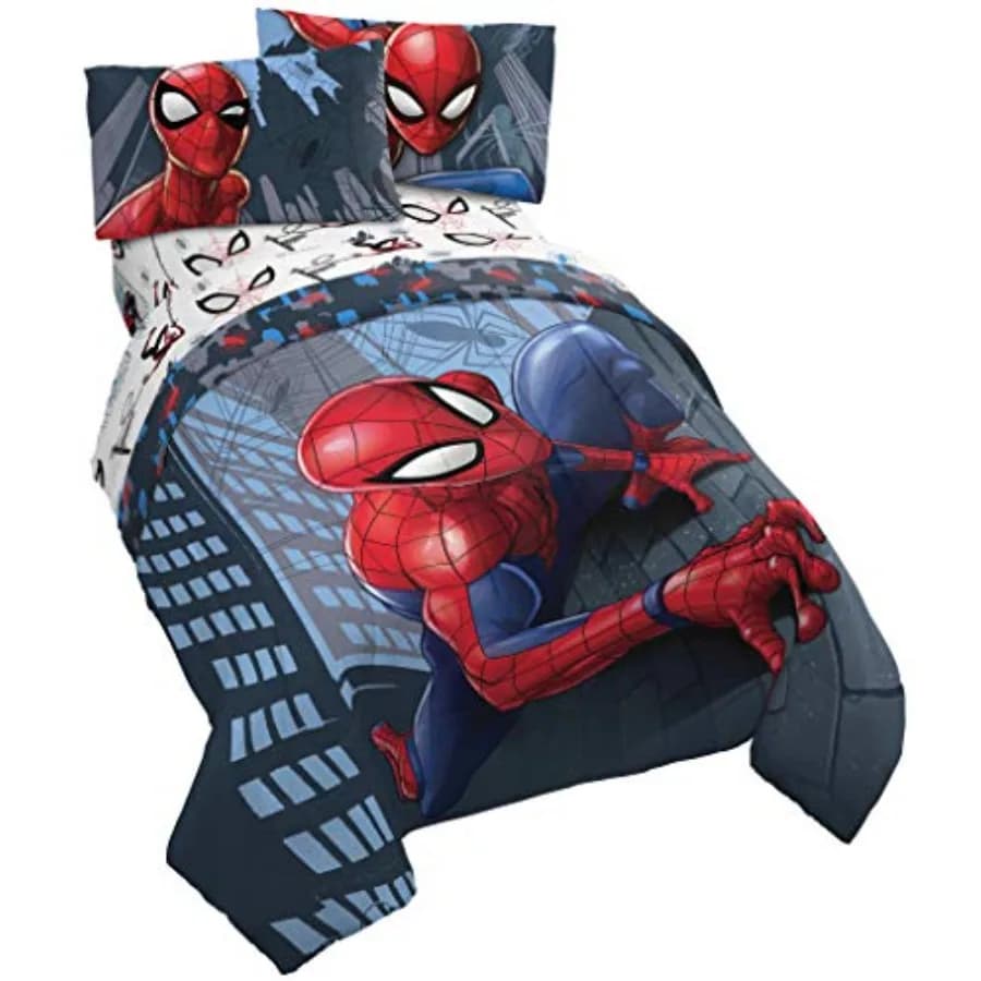 Set Letto Singolo Marvel Spiderman 4 Pezzi - Include Piumino Reversibile e Set di Lenzuola - Microfibra Resistente allo Sbiadimento