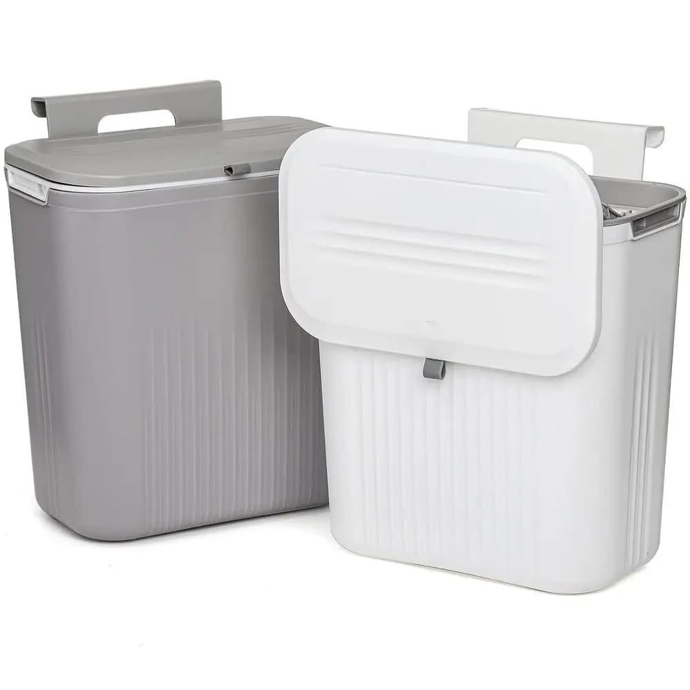 Set di 2 Contenitori per Compostaggio da 2,4 Galloni con Coperchi per Cucina, Bidoni per Rifiuti da Parete per Piano di Lavoro, Lavello o Ufficio