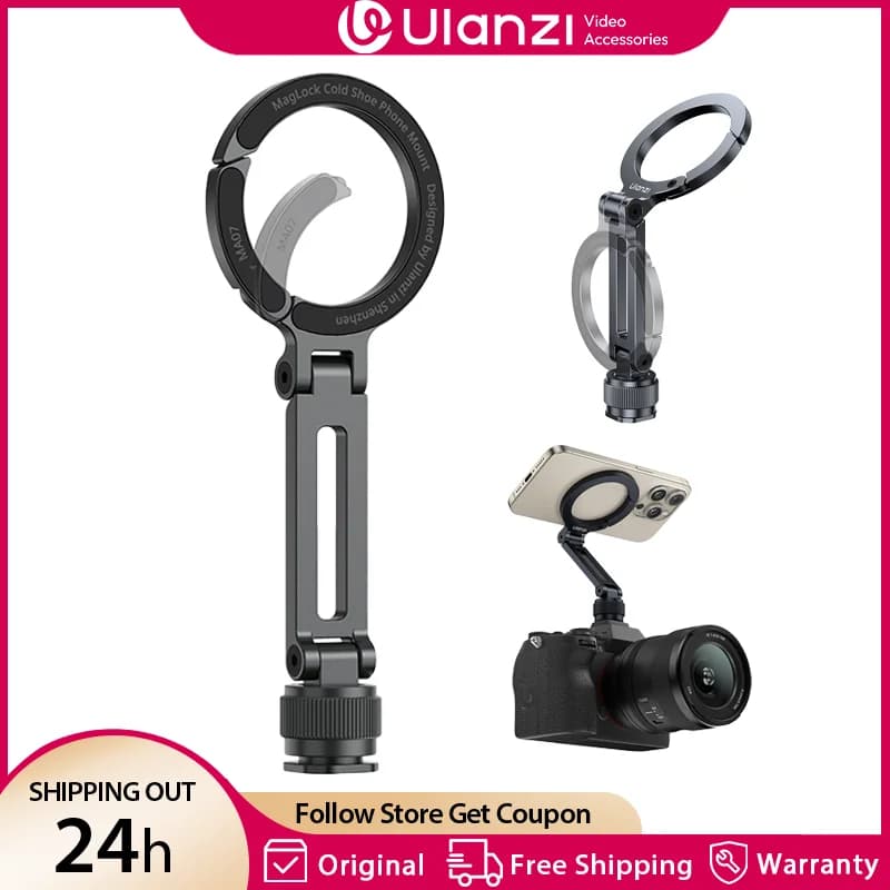 Ulanzi MA07 Magsafe Supporto per telefono per fotocamera Iphone Luce di riempimento Supporto per treppiede con pattino freddo Vite da 1/4" Vlog Intervista Live-stream