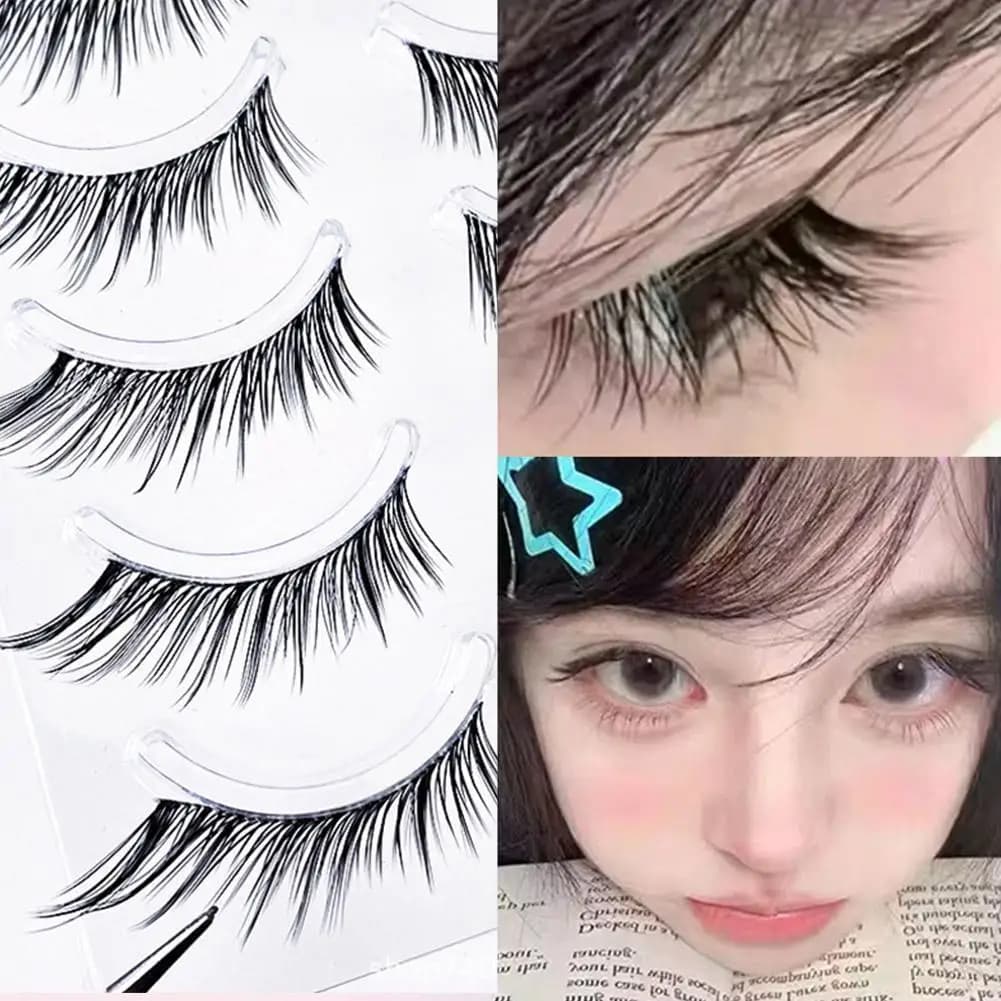 5 paia di ciglia finte curve per bambini, stile volpe segmentata naturale, simulazione di ciglia finte, trucco quotidiano per occhi a grappolo singolo