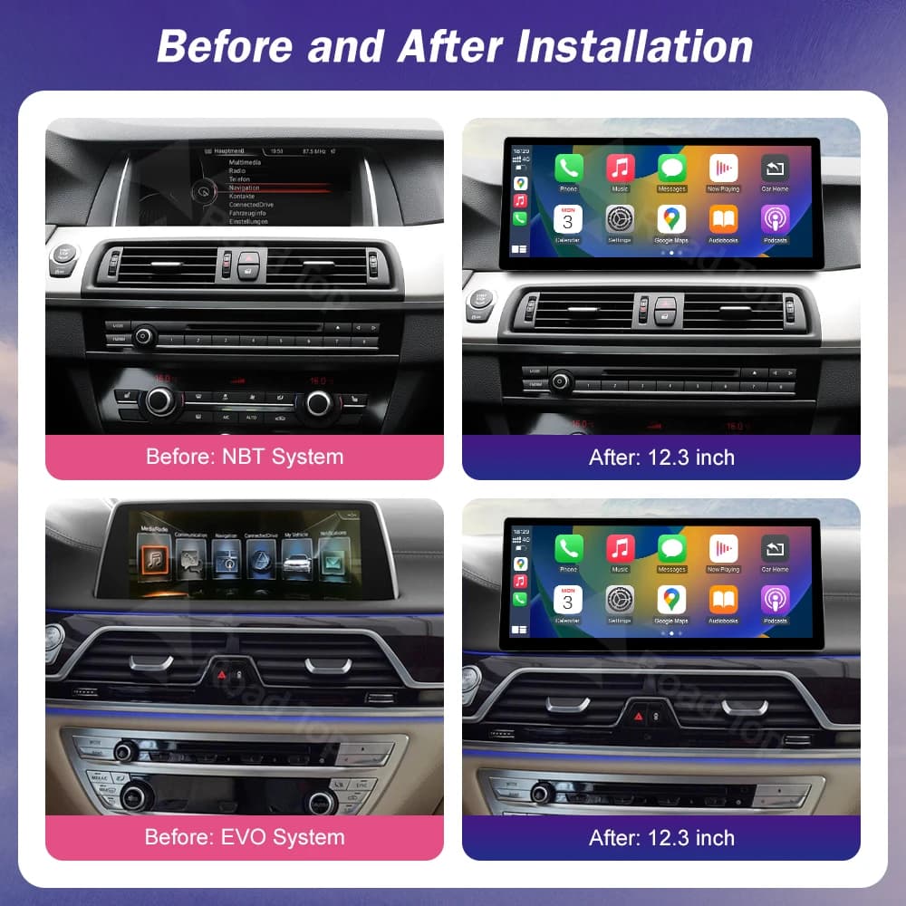 Schermo multimediale touch screen wireless Carplay Android Auto ultra sottile da 12,3 pollici per autoradio BMW Serie 5 F10 F11 sistema CIC NBT EVO