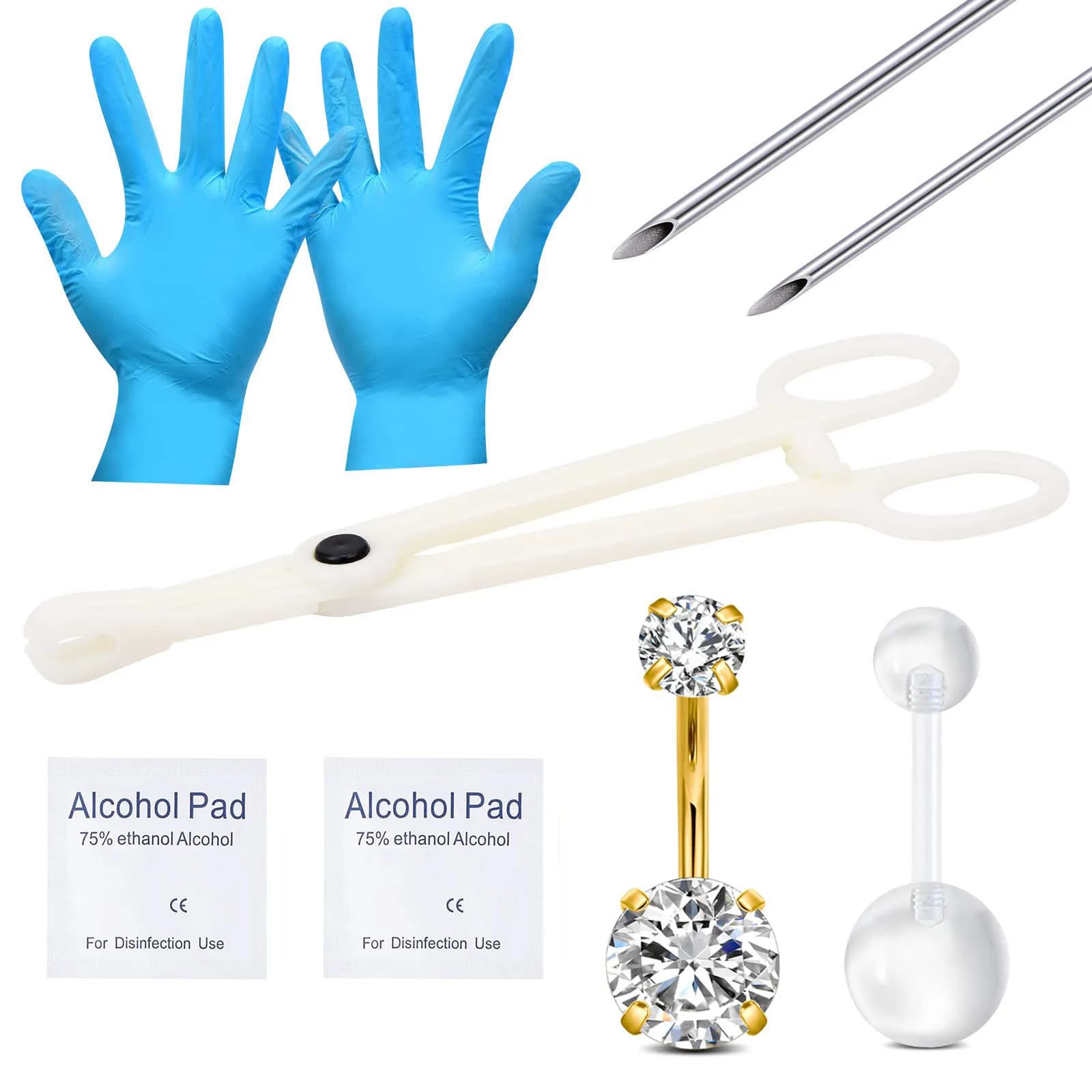 Set of tools for navel piercing Stainless steel and acrylic kit with cubic zircons Butterfly Jewelry for women's navel piercing