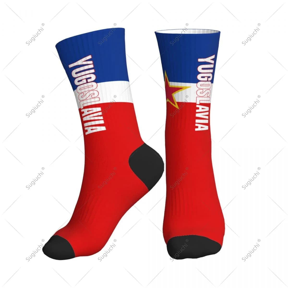 3D Printed Yugoslavia Flag Polyester Mid-calf Socks For Men Women Kawaii Socks Street Skateboard Socks