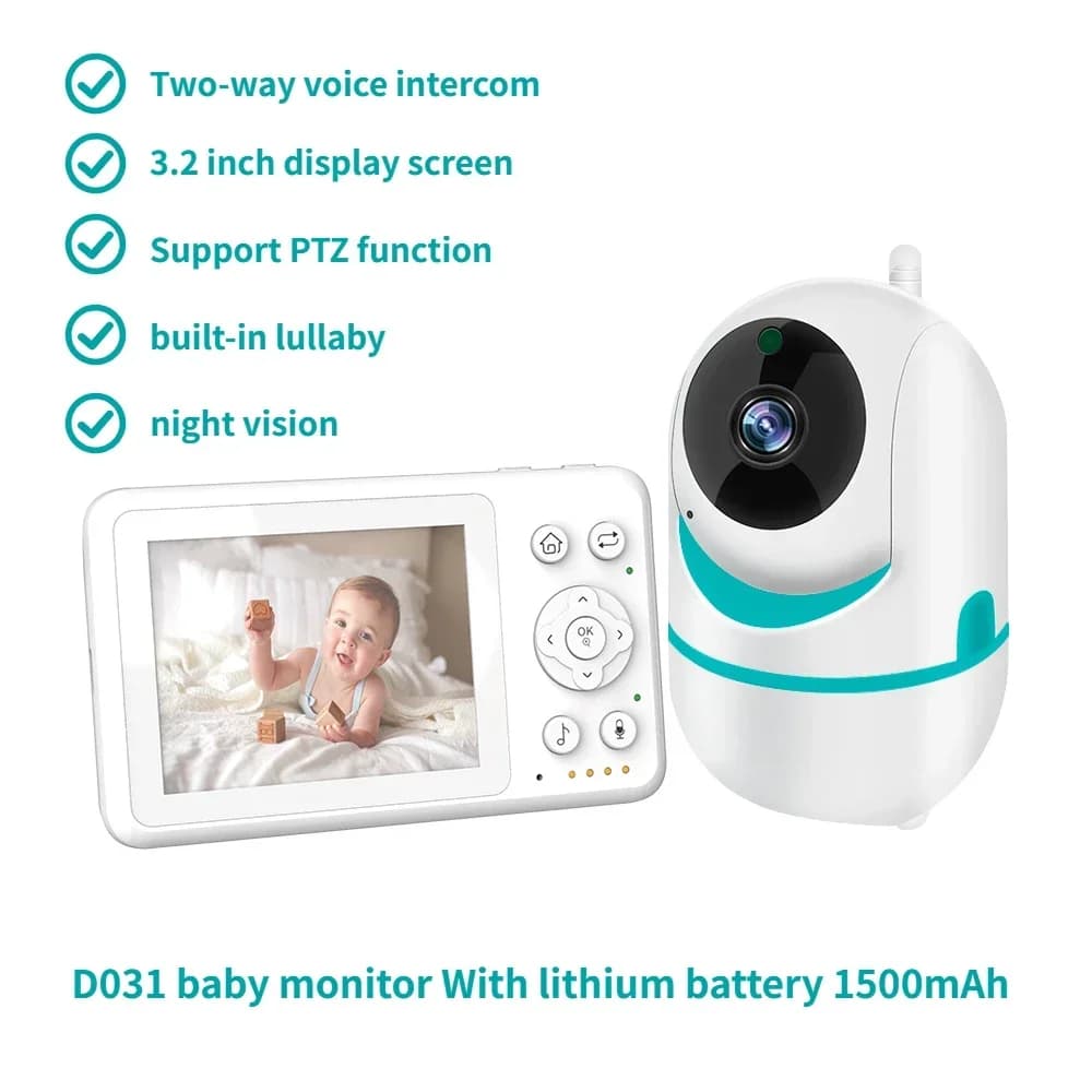 D031 Baby Monitor Audio e video Wireless Display da 3,2 pollici Telecamera Ninna nanna integrata Visione notturna con telecamera PTZ per tata Audio bidirezionale