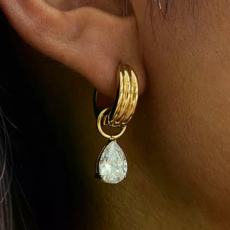 Uworld Trendy Designer 18K Gold Color Plated White Zircon Pendant Earrings Hypoallergenic Waterproof Stainless Steel Jewelry Gif