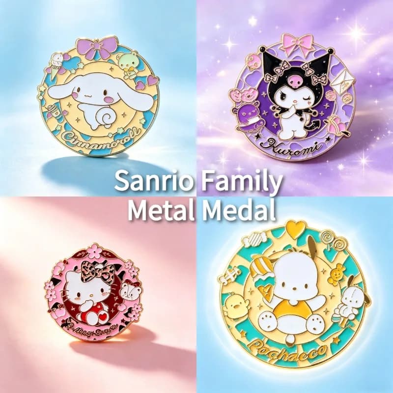 Spilla in metallo smaltato Sanrio Hello Kitty Kuromi Pochacco Cinnamoroll, design a ghirlanda floreale, decorazione per abbigliamento e zaino