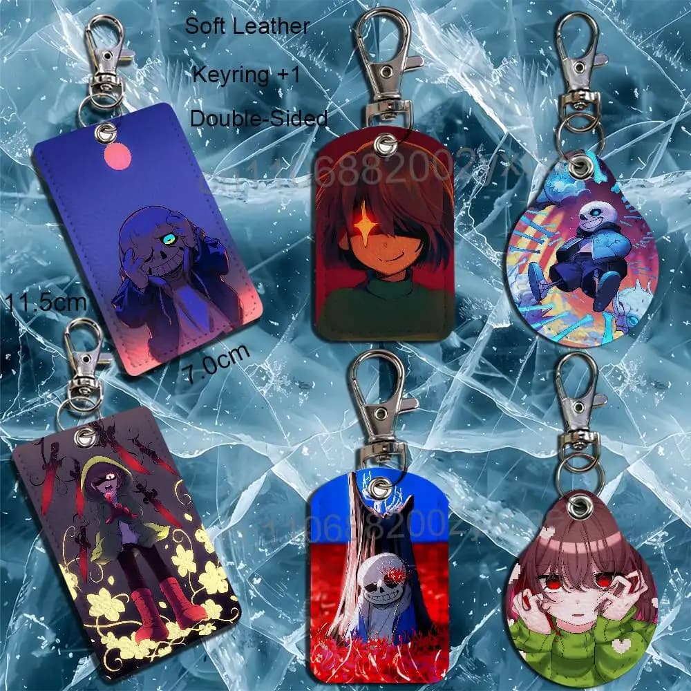 Portachiavi in Pelle con Cordino di Chara Undertale Sans - Porta Badge/Porta Tessera ID, Accessorio Portachiavi, Opzione Regalo