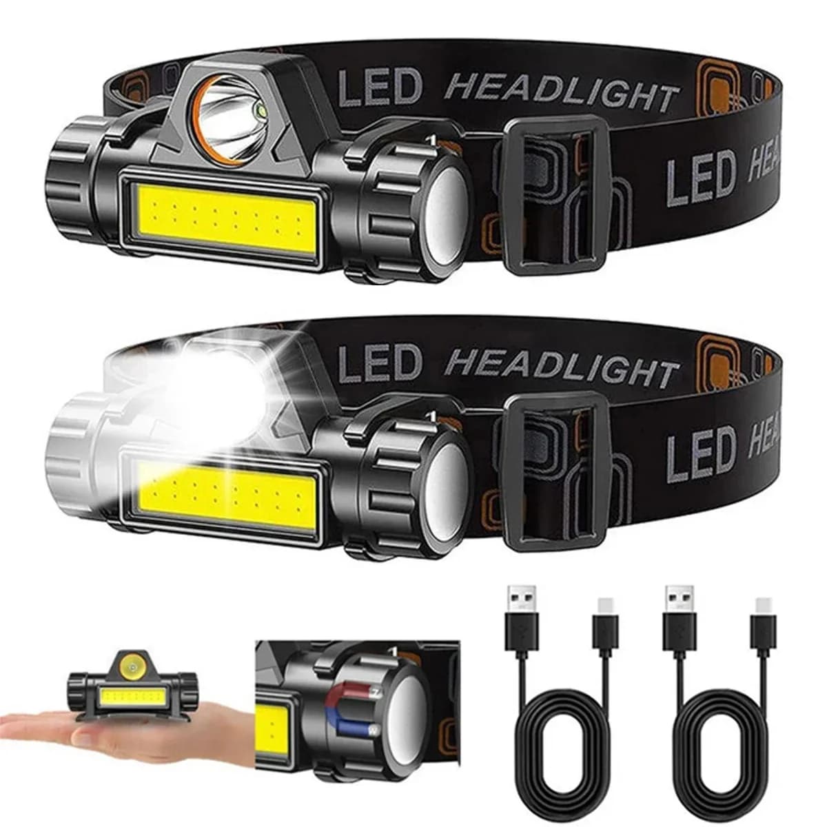 1-3PCS Rechargeable COB LED Front Lamp Strong Magnetic Headlight Powerful Waterproof Super Bright Front Flashlight for Outdoor Fishing