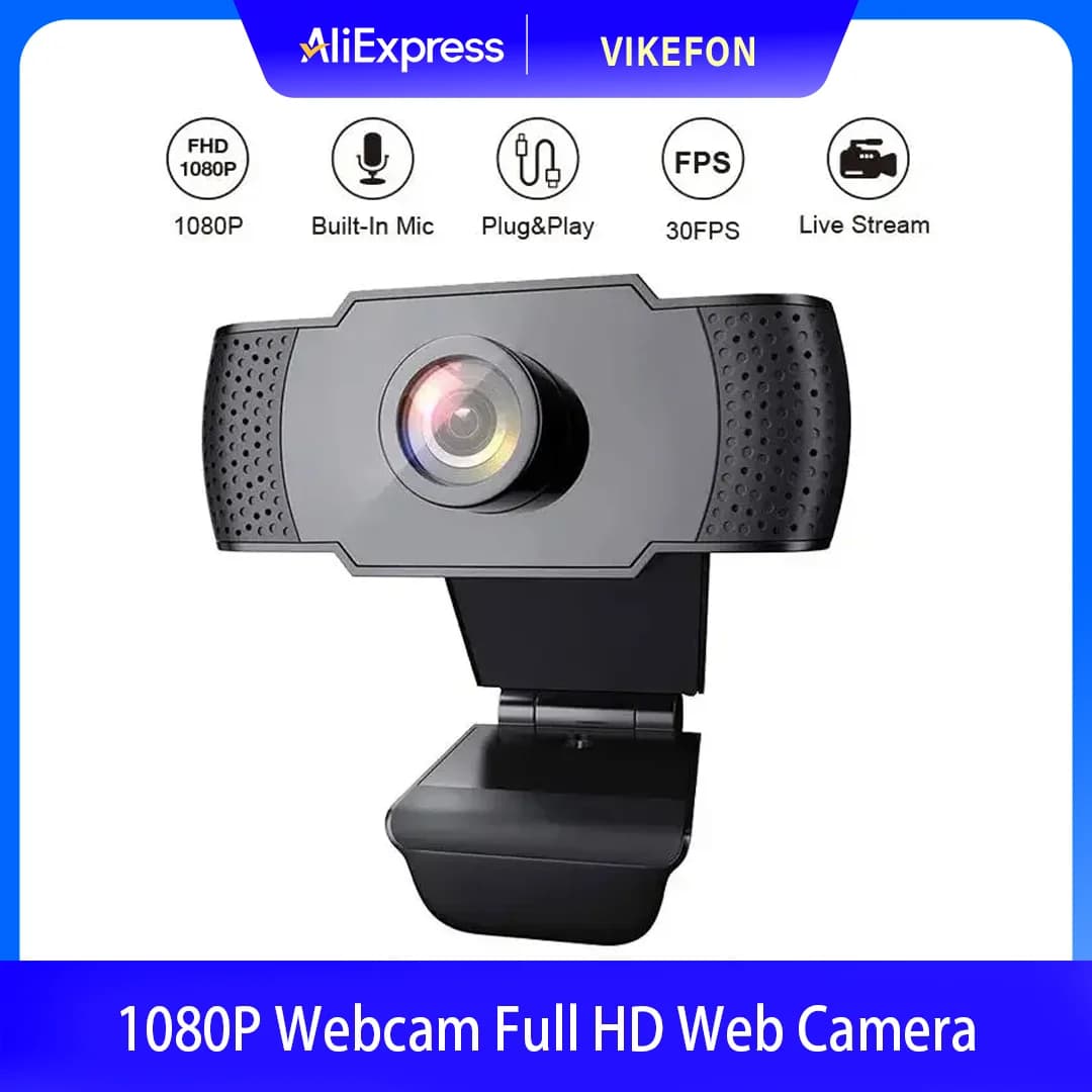 New 1080P Full HD webcam with LED light, microphone and USB connector for PC, computer, Mac, laptop and desktop.
