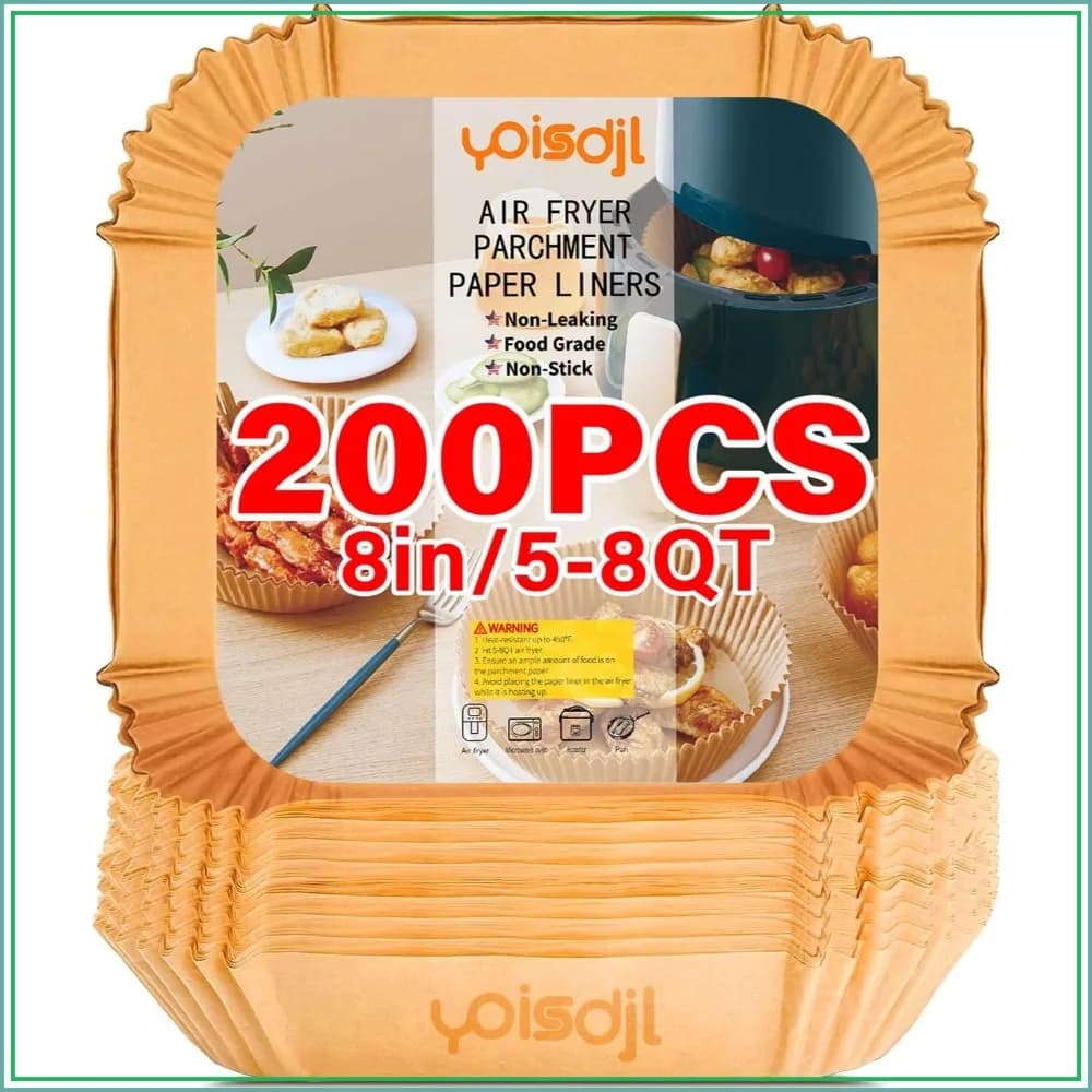 200pcs Disposable Air Fryer Liners, 8.7" Square Parchment Paper for Baking, Roasting, Microwave