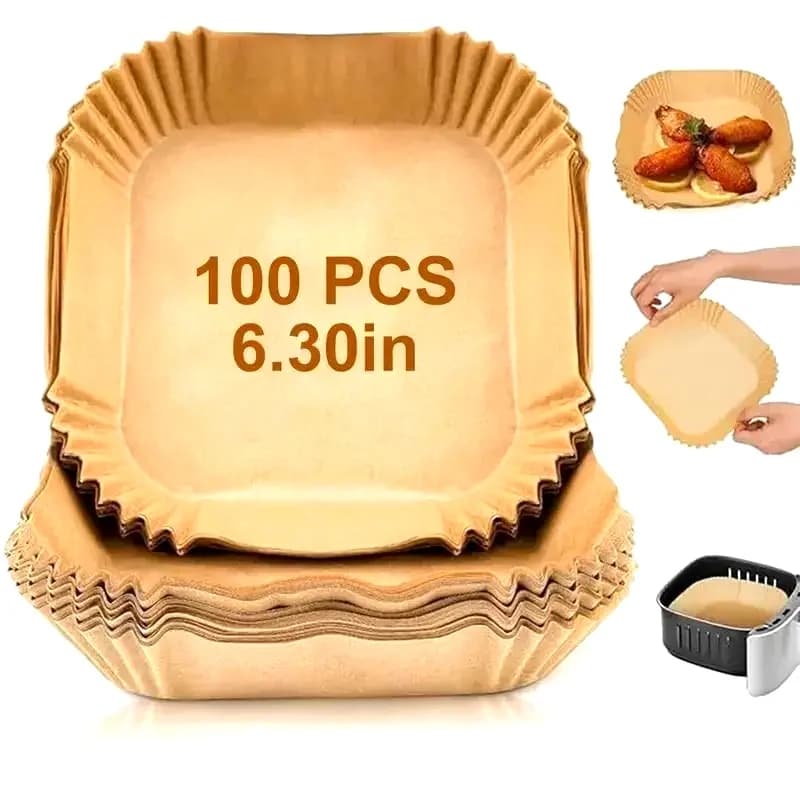 100Pcs Parchment Paper,Air Fryer Paper Liners, Air Fryer Liners Disposable for Microwave, Non-Stick Air Fryer Liner Square Free of Bleach (6.7IN)