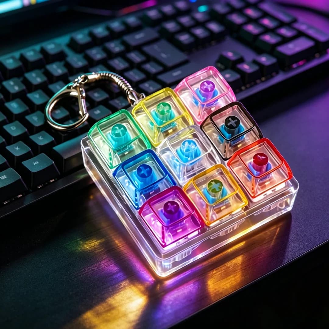 1PCS 9 Keys Keyboard Keychain Stress-Relief Toys Mechanical Button for People with Anxiety Office Desk Accessory