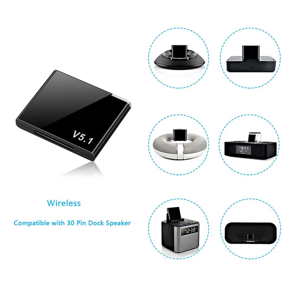 Ricevitore audio 5.1 compatibile con Bluetooth a 30 pin Mini adattatore wireless musicale A2DP per iPhone iPod Altoparlante analogico jack da 30 pin