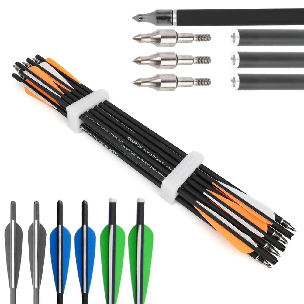 Tiro con l'arco 16/17/18/20/21/22 pollici Frecce per balestra ID7.6mm OD8.8mm Mix Carbonio Freccia corta Arco esterno Caccia Tiro Bersaglio Frecce