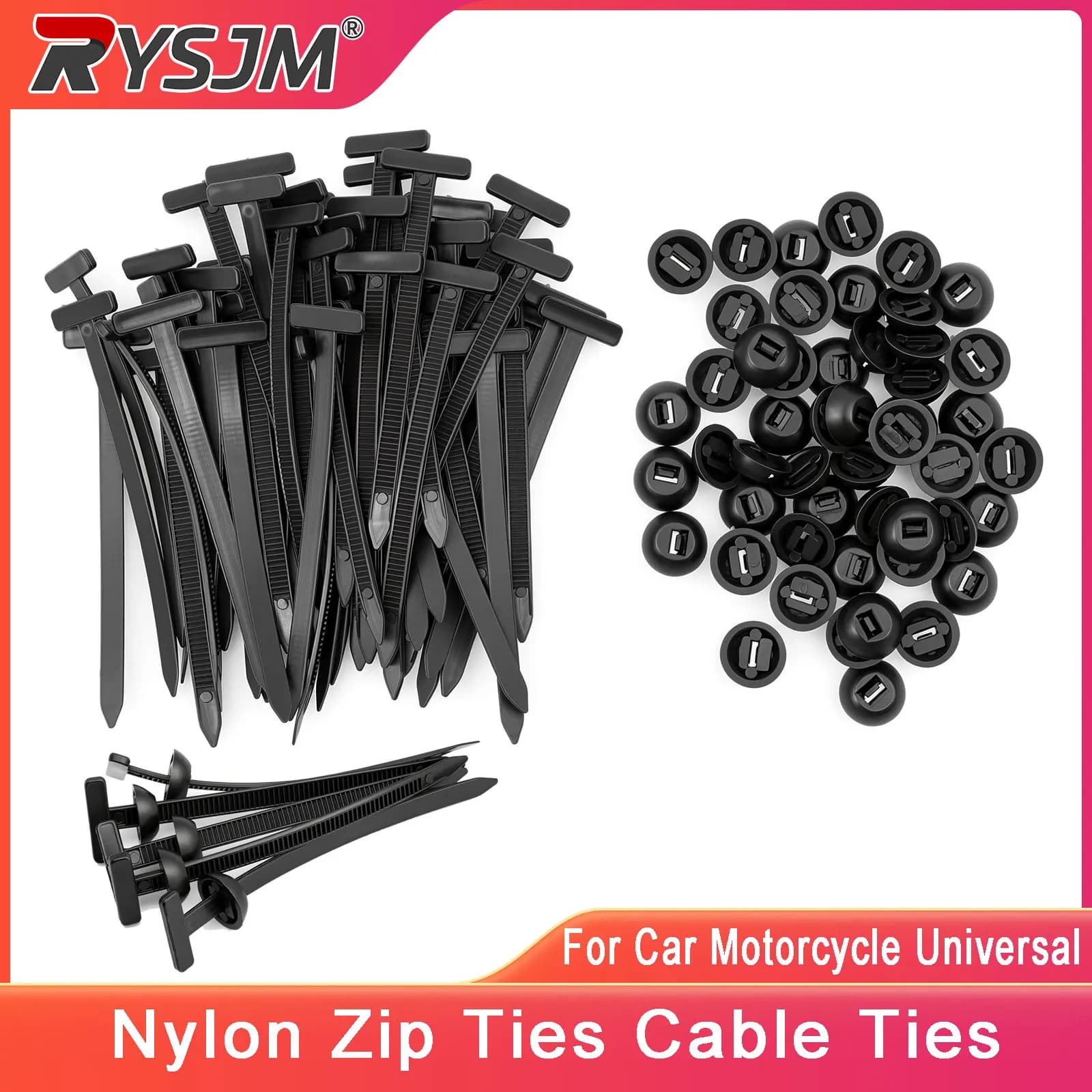 50-500PCS Self-locking Nylon Cable Tie Universal Buckle Heavy Duty Zip Ties Clip With Pin & Button Car Daily Repair Fastener