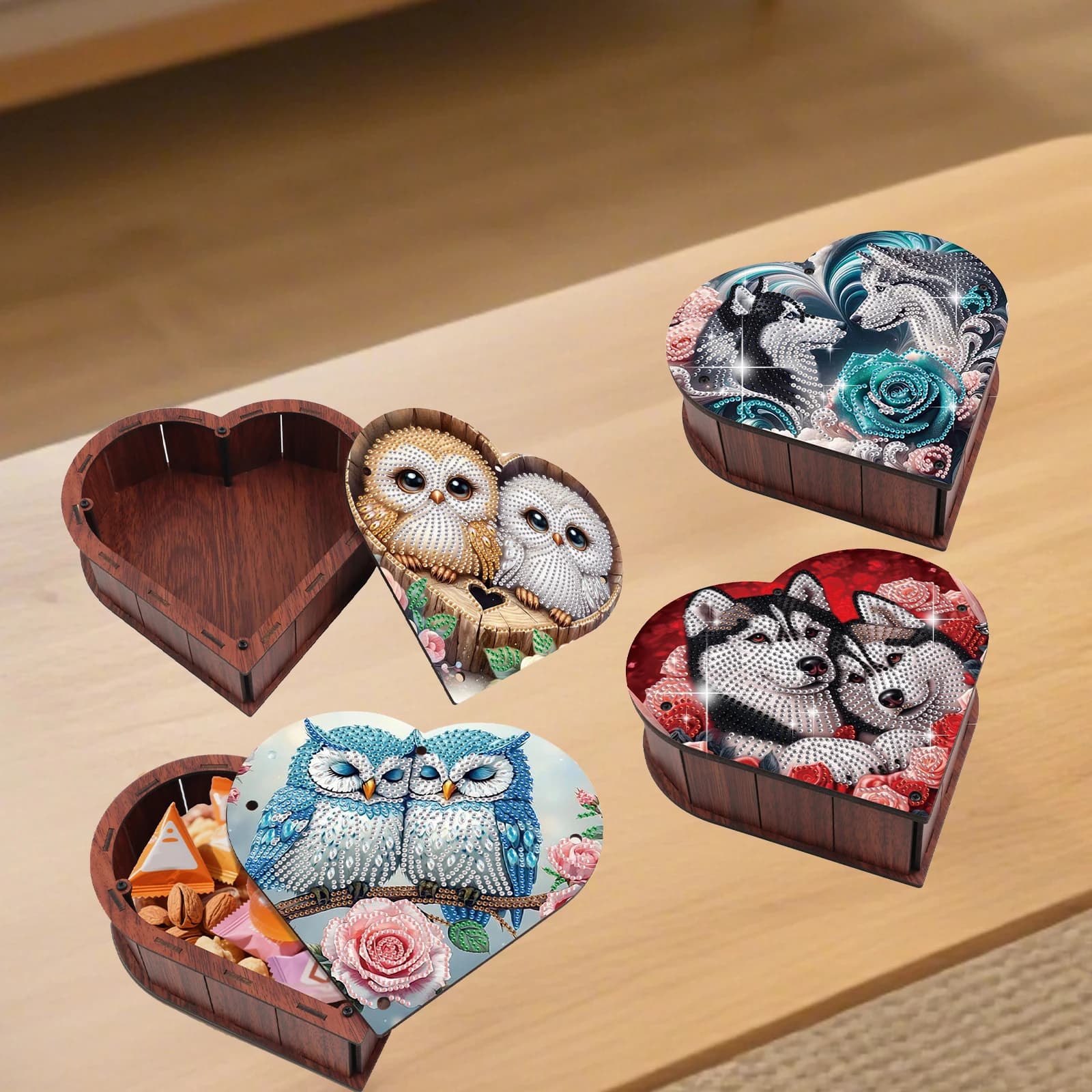 Kit di scatole a forma di cuore con pittura con diamanti, coppia di animali, arte con diamanti, forma speciale, decorazione artistica con diamanti, creativa per regali fatti a mano