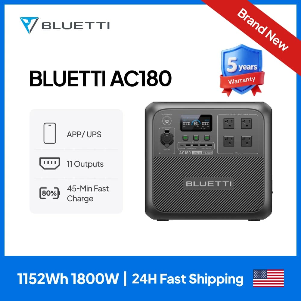 【Nuova garanzia 5 anni】 BLUETTI AC180 Centrale solare portatile Generatore solare 1800W 1152Wh per campeggio Alimentazione fuori rete