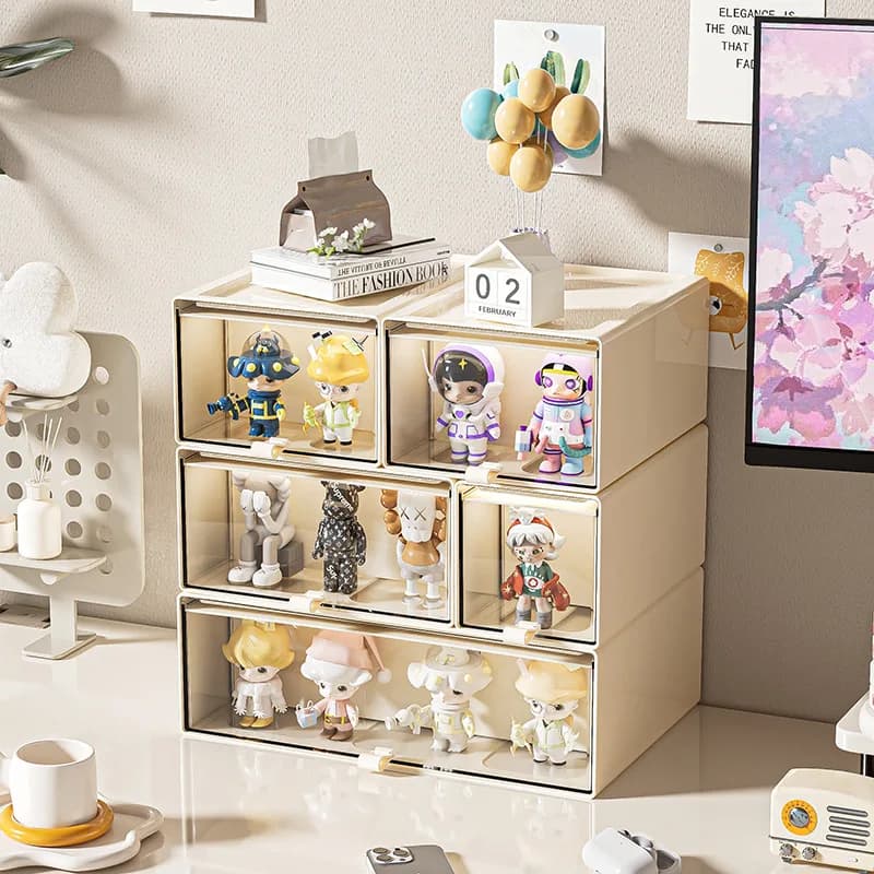 Table box in drawer style Transparent anti-dust and waterproof Visive to store office figures and debris